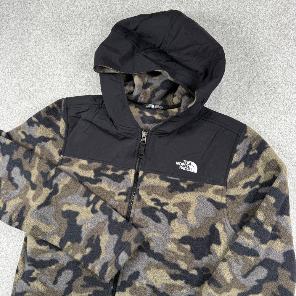 The North Face Fleece Hoodie Youth XL 18/20 Green Camo Full Zip Jacket